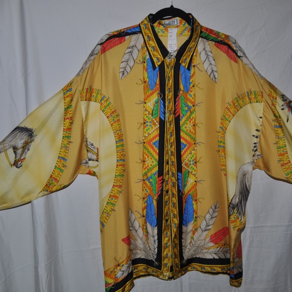 GIANNI VERSACE Silk Native American Print Shirt - Picture 3 of 8